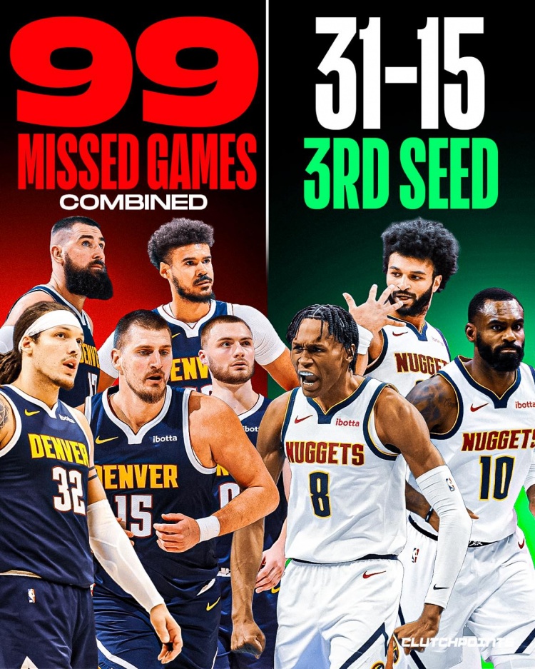 世界杯注册账号-4主力+瓦兰合计缺席99场！掘金依旧31胜15负排西部第三！